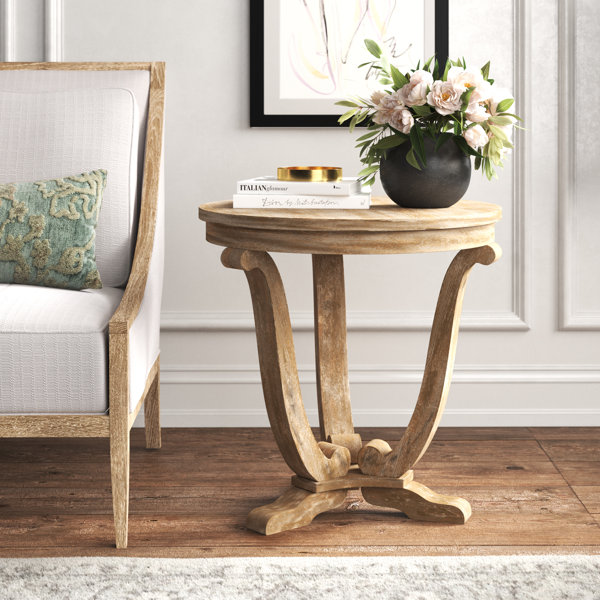 Corsair solid wood pedestal end outlet table